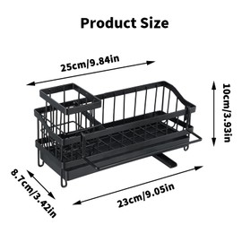 Sink Organiser, Sink Organiser, Kitchen Sponge Holder, Sink Organiser with Drain Pan, Towel Holder and Rotating Spout, for Toiletries and Kitchen Utensils, No Drilling (Black)