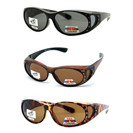 Pink Ribbon Shades The High Demand 3 Pair Fit Over Wrap Sunglasses Polarized Lens Wear Over Eyeglasses (3 Pair Black/Brown/Tortoise)