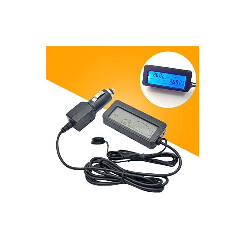 MASO DC12V Car Digital Thermometer LCD Car Inside/Outside Temp Meter
