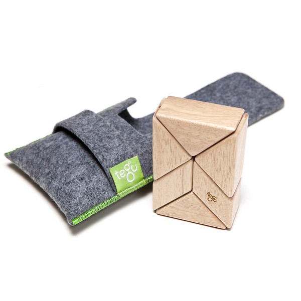 6 Piece Tegu Pocket Pouch Prism Magnetic Wooden Block Set, Natural