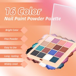 Nail Pigment Powder Palette Set, 16 Colors Ombre Nail Powder Palette French Aura Nails Ombre Nail Brush Nail Long-lasting Manicure Art DIY Accessories 9568