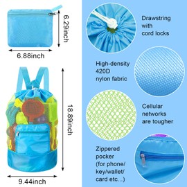 ZTBFHLZQ Beach Toy Bag, Mesh Beach Bag, Water Toy Backpack Bag, Children's Storage Bag, Reusable, Foldable, for Water Toy, Family, Holidays (Blue)