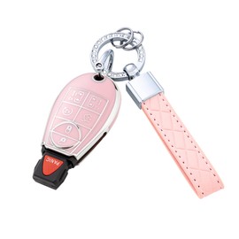 Flensent Key Fob Cover with Keychain for Dodge Ram for Chrysler Grand Caravan Charger Challenger Durango Journey Magnum (Pink)