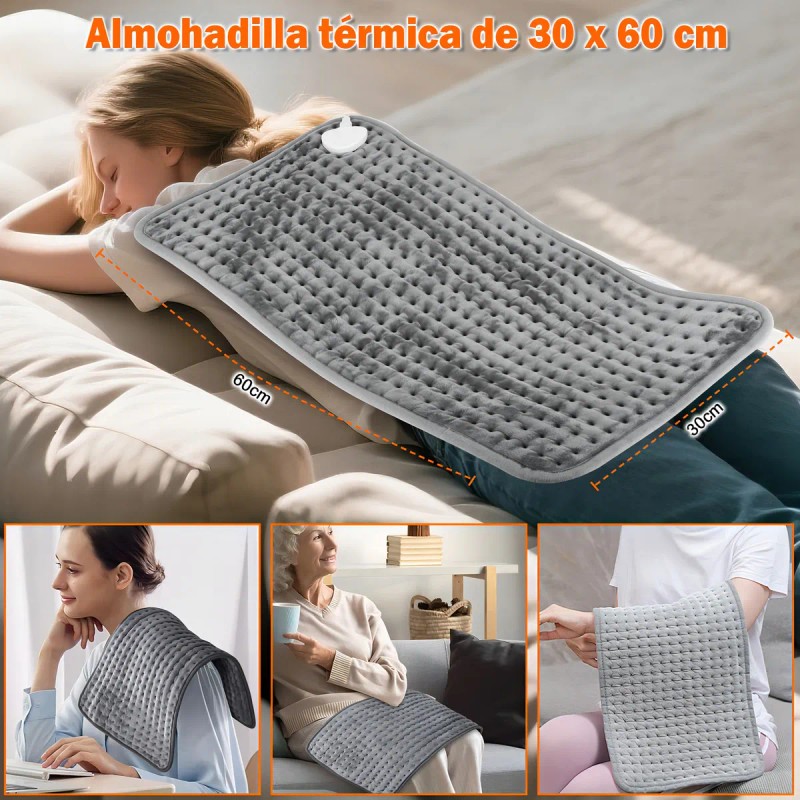 Almohadilla Térmica Eléctrica Cojín 9 Niveles Temperatura Color Gris 60*30cm