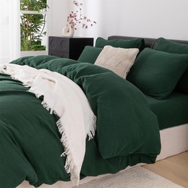 Gezu Muslin Bed Linen 155 x 220 cm Green 100% Cotton Muslin Bed Linen Set Duvet Cover with 2 Pillowcases 80 x 80 cm Very Breathable Comfortable Summer Bed Linen with Zip