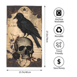 WUJINGQP Edgar Allan Poe The Raven Skull Hand Towels 27.5x16in, Wash Cloths Soft Towel for Home Hotel Gym Laundry Room Bathroom