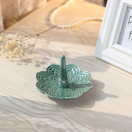 VINCOMIC Mandala Ring Holder,Decorative Jewelry Holder,Birthday Valentine's Day Christmas Engagement Wedding Gifts for Women,Ceramic Green