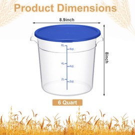 Suclain 4 Pcs 6 Quart Food Storage Container with Lids Proofing Containers Clear Commercial Containers with Scale Handle for Bread Dough Rise Home Restaurant Food Storage(Blue)