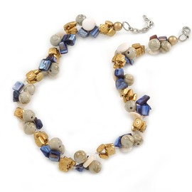 Avalaya Summer Cluster Ceramic Bead/Sea Shell Nugget Necklace - 41cm L/ 4cm Ext