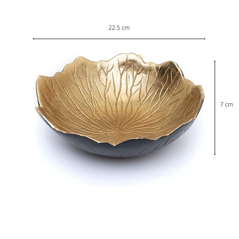 Leaf Bowl for Serving Fruits, Appetizers - Black & Gold