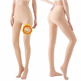 Arkim Fleece Lined Tights Women's Winter (S/M/L) 1 Seam Line in Crotch Fake Transparent Tights Highly Elastic Thermal Tights Winter Leggings, Nude fleece lining