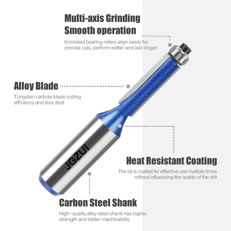 Flush Trim Router Bit 1/2 Inch Shank, Straight Flush Trim