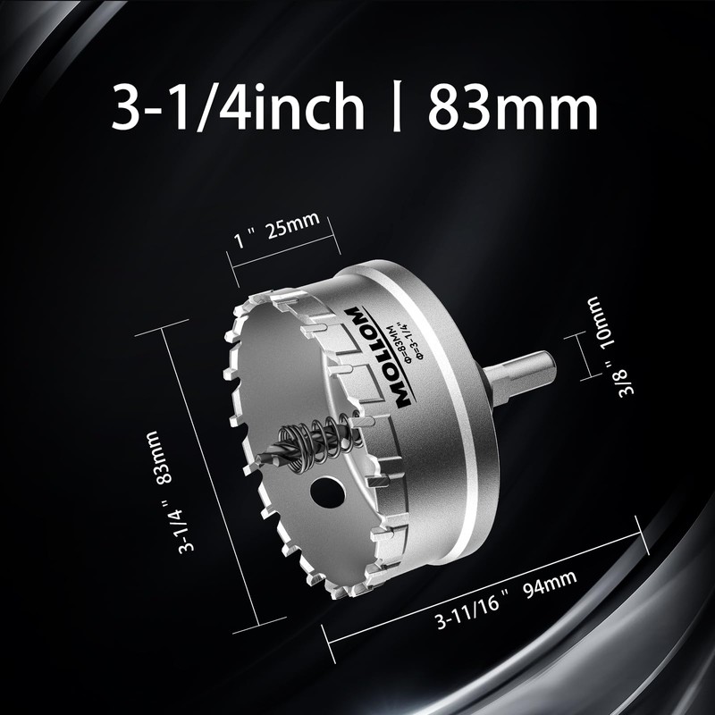Mollom (3-1/4''|83mm) Heavy Duty Carbide Hole Saw with 2 Pilot
