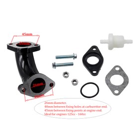 PZ26 26mm Inlet Manifold Carb Intake Pipe for 70cc 90cc 100cc 110cc 125cc 150cc 160cc Pit Dirt Bike ATV Lifan XY SSR XR50 CRF50 56-2A