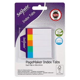 Snopake Index Tab PageMarkers 50 x 12 mm - 250 Tabs - White with Assorted Tips [Pack of 1] Ref: 13150