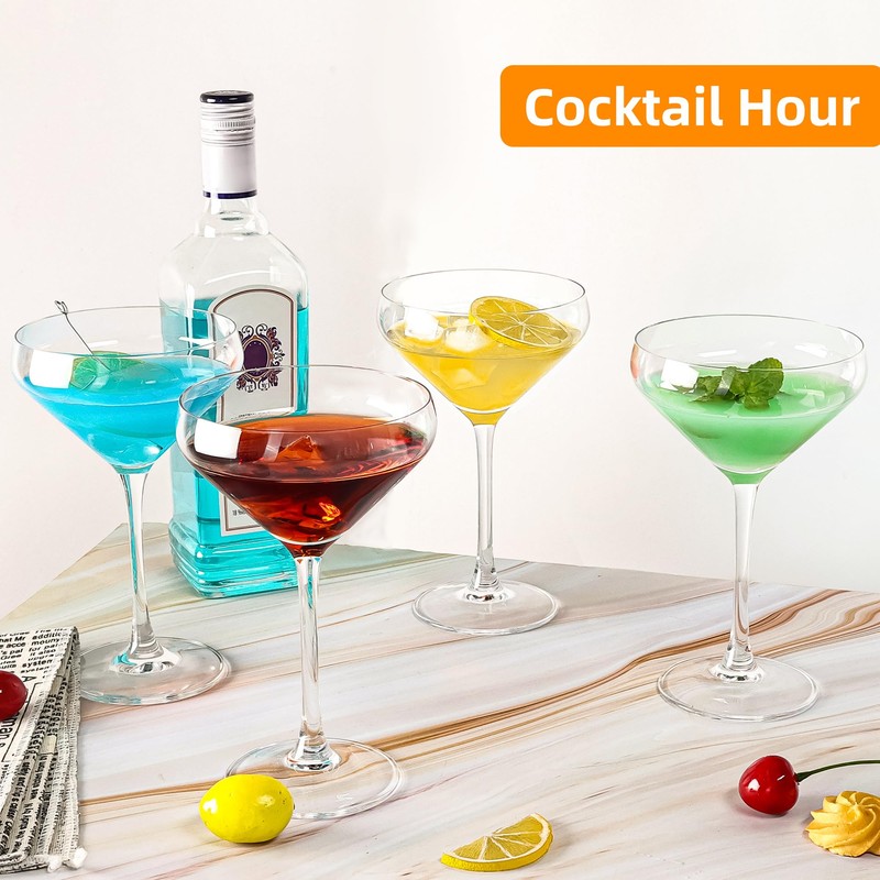 YARYOUNG 12Oz Martini Glasses Set of 6 Dishwasher Safe Long
