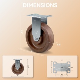 CWfutureparts 5" Hi-Temp Glass FiIled Nylon Casters, Heavy Duty Casters Set of 4, Industrial Caster Wheels for Commercial Kitchen, Bakery - 2800 lbs Capacity(2 Brake & 2 Rigid)