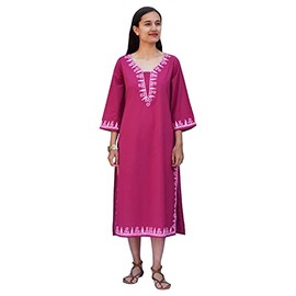 Vidya - Camisón de algodón puro bordado, túnica, vestido, camisón, Rosa, 1 X