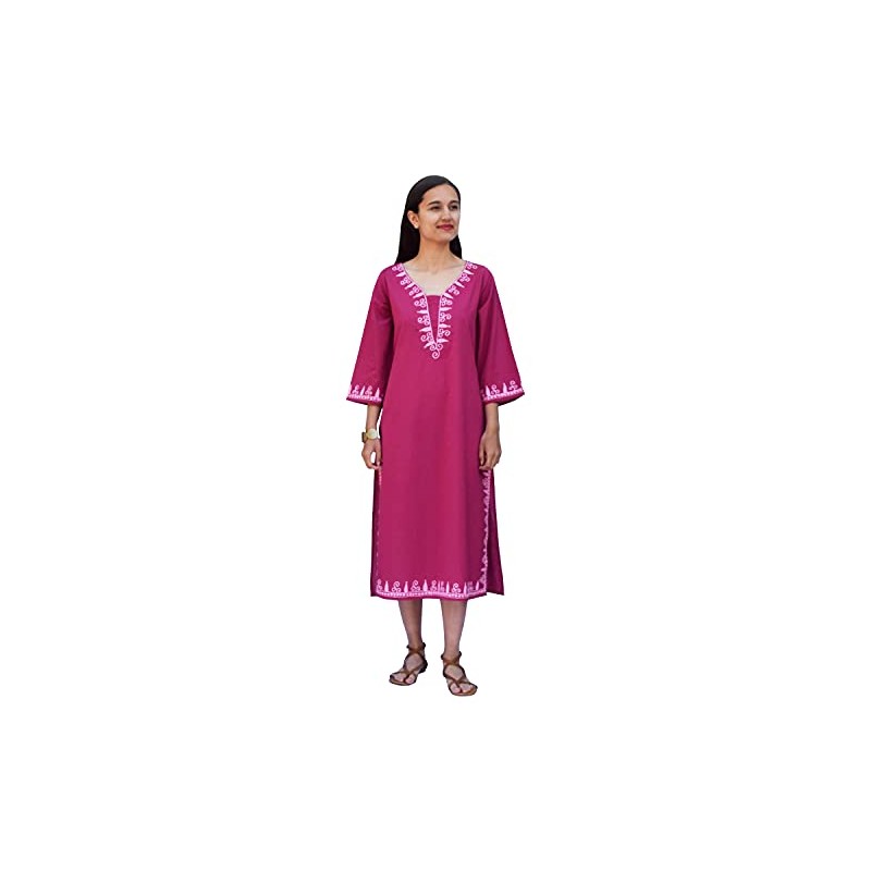 Vidya - Camisón de algodón puro bordado, túnica, vestido, camisón,