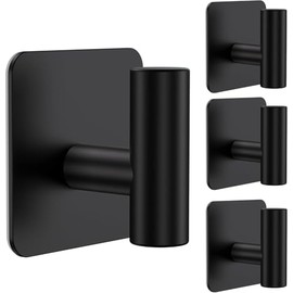 4 Pack Large Heavy Duty Wall Hooks - 26lb Max, Stainless Steel Adhesive Towel Hook, Shower Hooks for Hanging Towel, Coat, Robe, Wall Hook for Use in Bathroom, Kitchen and Door, Matte Black