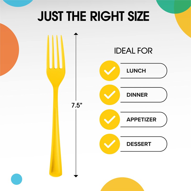 Disposable Yellow Plastic Forks 200 Pcs - Heavy Duty Yellow