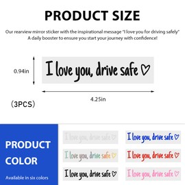 Wevdn 3 PCS I Love You Drive Safe Sticker, Funny Waterproof Car Rearview Mirror Decal with Heart, Self Affirmations Sticker with Drive Safe Letters for Car Window Bumper Women Gift (Black)