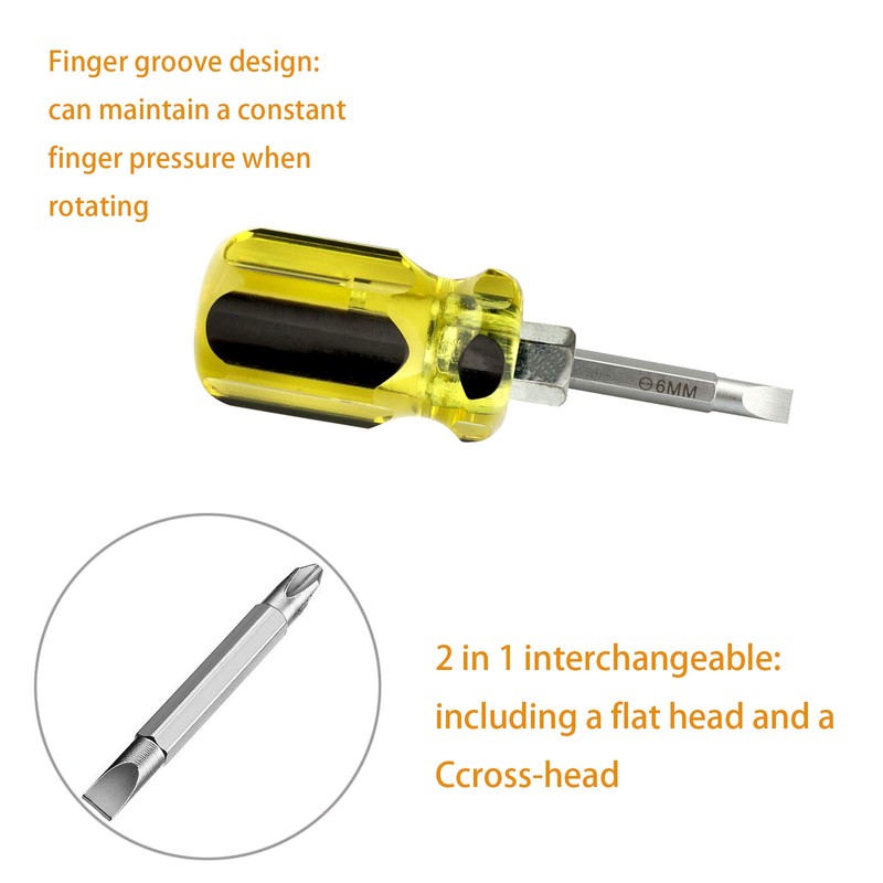 Buspoll Stubby Magnetic short Screwdriver with Phillips and Flat Heads
