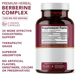 PLANT.O NUTRITION Berberine Supplement - 10xHigher Absorption Berberine HCI Complex with Bitter Lemon & Banaba Leaf - Cholesterol & Metabolic Clinically Researched Support - 60 Capsules Non-GMO