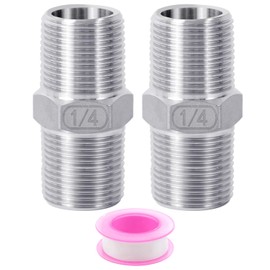 1/4 Inch Male Hex Nipples, 304 Stainless Steel 1/4" NPT Threaded Pipe Adapter Fittings Equal Nipples Connectors, Stainless Steel 1/4 Inch Hex Nipple Pipe Extension Fittings (1/4", 2 pcs)