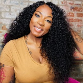 V Part Wig Human Hair Curly Glueless Wig For Women Human Hair Easy to Wear Daily Wear 14 Inch Natural Black 180% Density