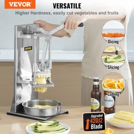 VEVOR Commercial French Fry Cutter with 4 Replacement Blades, 1/4 and 3/8 Blade Easy Dicer Chopper, 6-wedge Slicer and 6-wedge Apple Corer, Lemon Potato Cutter for French Fries with Extended Handle