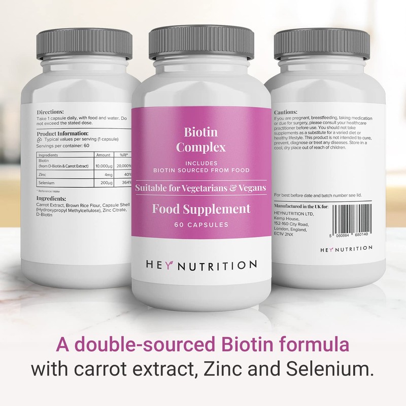 Hey Nutrition Biotin Complex Supplement - with Biotin, Selenium, and