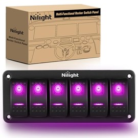 Nilight Nilight 6 Gang Rocker Switch Panel with Purple LED Light 5 Pin On Off Pre-Wired Aluminum Toggle Switches Waterproof for 12V/24V Cars Marine Boats ATVs Trailers RV Trucks