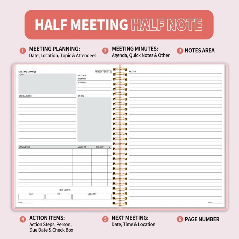 SUNEE Half Meeting Half Note - 7.5"x10" Professional Notebooks for