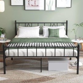 Decorwise 14 Inch Queen Size Bed Frames with Headboard/Footboard, Under Bed Storage, Strong Metal Slats Support, No Box Spring Needed, Noise Free, Easy Assembly, Black