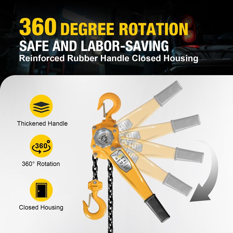 YELLOW JACKET 1.5 Ton Manual Lever Chain Hoist, G80 Galvanized