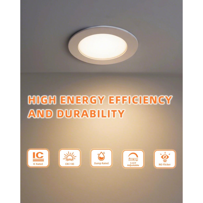 ZYC recessed Lighting 6 inch - 12W 1100LM High Brightness,5CCT