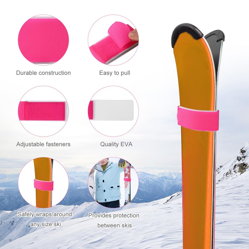 8pcs Ski Straps Fasteners, Adjustable Ski Wrap Straps Ski Bands