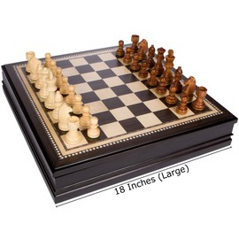 Kavi Inlaid Wood Chess Board Game with Weighted Wooden Pieces, Large 18 x 18 Inch Set