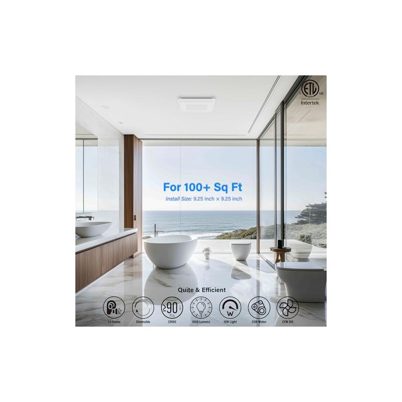 2 In 1 Bath Fan With LED Light, 25W Ceiling