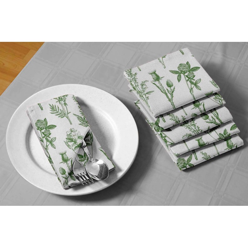 S4Sassy Green Clover & Daisy Floral Cotton Napkin Printed Everyday