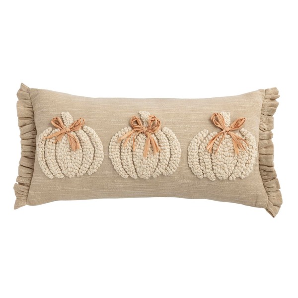 Mud Pie Thanksgiving Lumbar White Pumpkin Pillow, 11 1/2" x