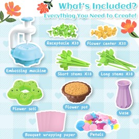 Kufanda Flower Making Craft Kit for Girls Ages 3+, Creative Fabric Flower Bouquets Toys for 4-8 Year Old Kids, Ideal Festive Gifts for Granddaughters & Craft Lovers, Educational Fun DIY Activity Set