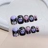 Generic 24PCS Black Rabbit Short Press on Nails,Black and Purple