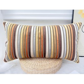 PANOD Modern Long Lumbar Throw Pillow Cover 14 x 26,Luxury Soft Velvet Pile Long Lumbar Throw Pillow for Bed Sofa Couch Livingroom Farmhouse,Yellow and Brown Decorative Boho Long Lumbar Pillow Case