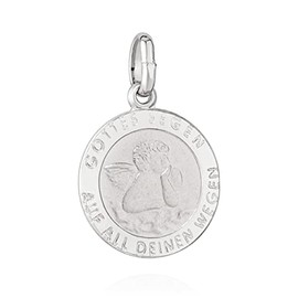 NKlaus 13425 Small Guardian Angel Pendant 925 Silver 12 mm with Engraving of God Blessing, Sterling Silver
