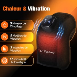 Comfytemp Kabelloses Heizkissen für Knie, 3D-Massagegerät zur Schmerzlinderung, 9 Wärme, 5 Vibrationen, 3 Intensitäten, Heizhülle für Knie mit App-Steuerung