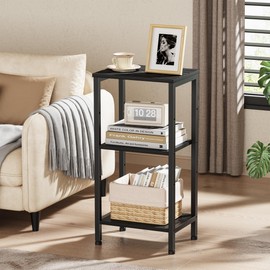 Asgolion Small Black Side Table, Tall End Table with Adjustable Shelf, Accent Table Stand for Home Decor, Small Entryway Table, Bedroom Nightstand, Living Room, Office, Black