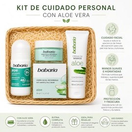 Canasta de Regalo para Mujer con Productos Originales Babaria Aloe Vera | Crema Facial 50 ml, Crema de Manos 100 ml y Desodorante 50 ml