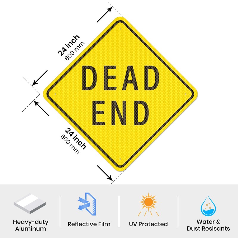Anobell Dead End Sign 24 x 24 Inches Reflective Aluminum